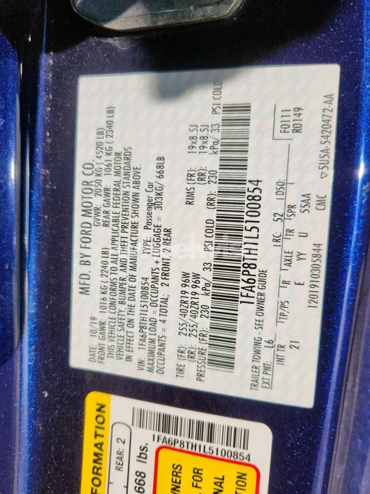 Photo 12 of 2020 FORD MUSTANG (VIN 1FA6P8TH1L5100854)