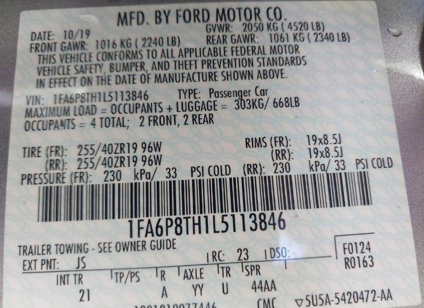 Photo 9 of 2020 Ford Mustang ECOBOOST (VIN 1FA6P8TH1L5113846)