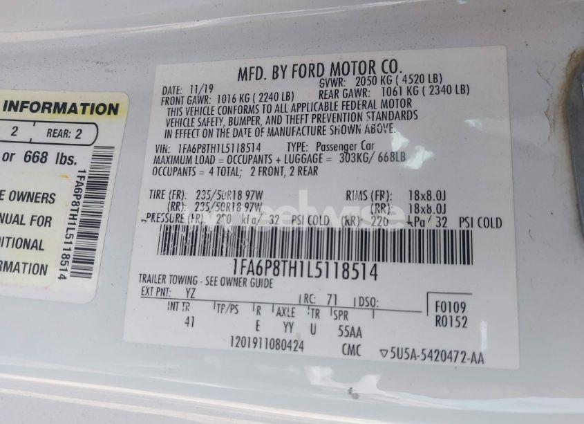 Photo 9 of 2020 Ford Mustang ECOBOOST PREMIUM FASTBACK (VIN 1FA6P8TH1L5118514)