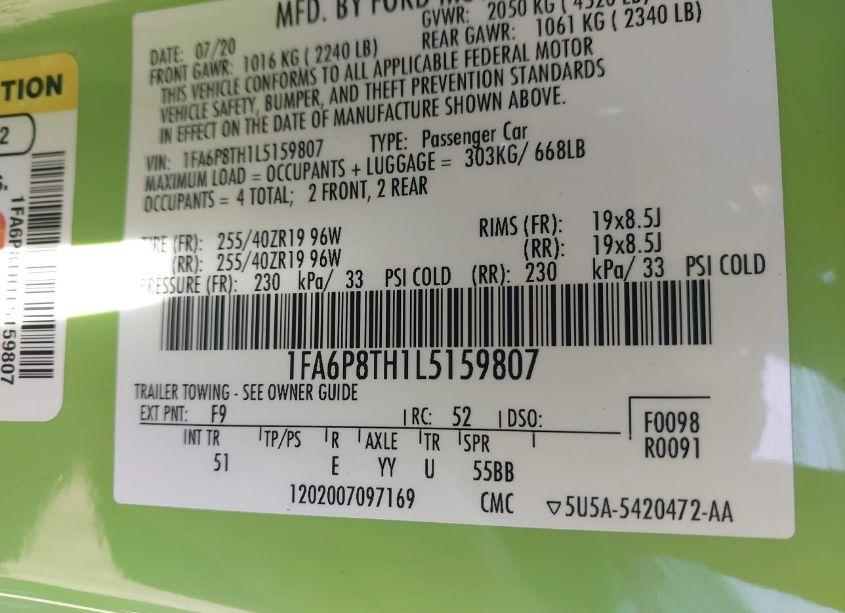 Photo 9 of 2020 Ford Mustang ECOBOOST PREMIUM (VIN 1FA6P8TH1L5159807)