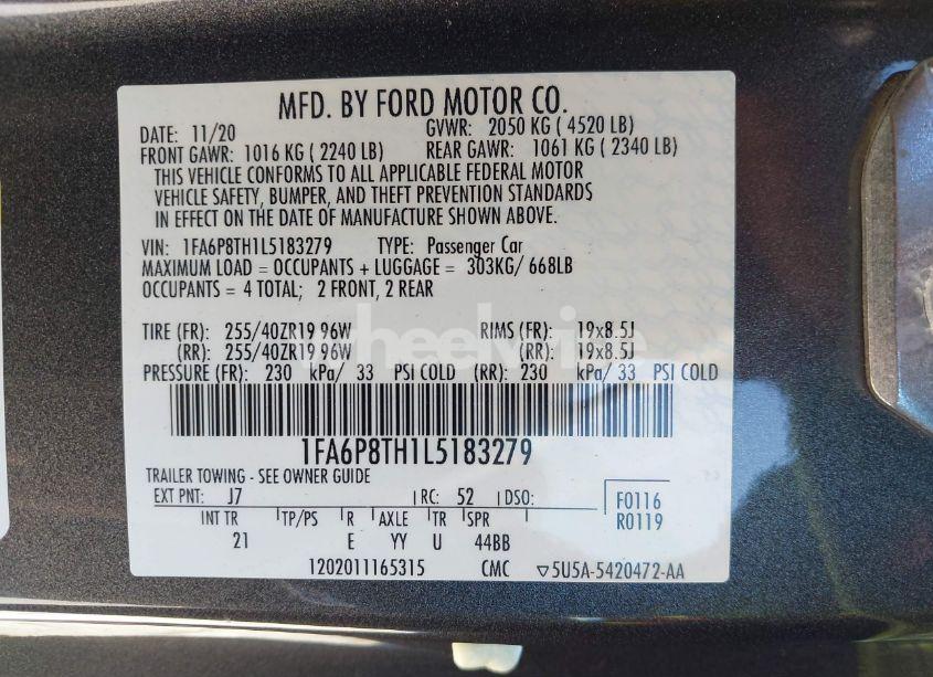 Photo 9 of 2020 Ford Mustang ECOBOOST FASTBACK (VIN 1FA6P8TH1L5183279)