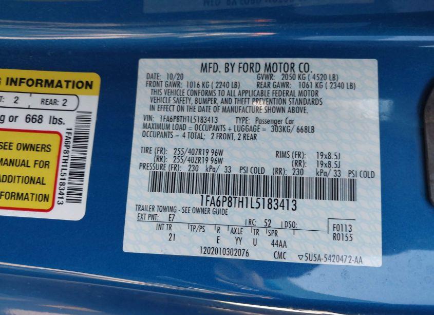 Photo 9 of 2020 Ford Mustang ECOBOOST (VIN 1FA6P8TH1L5183413)