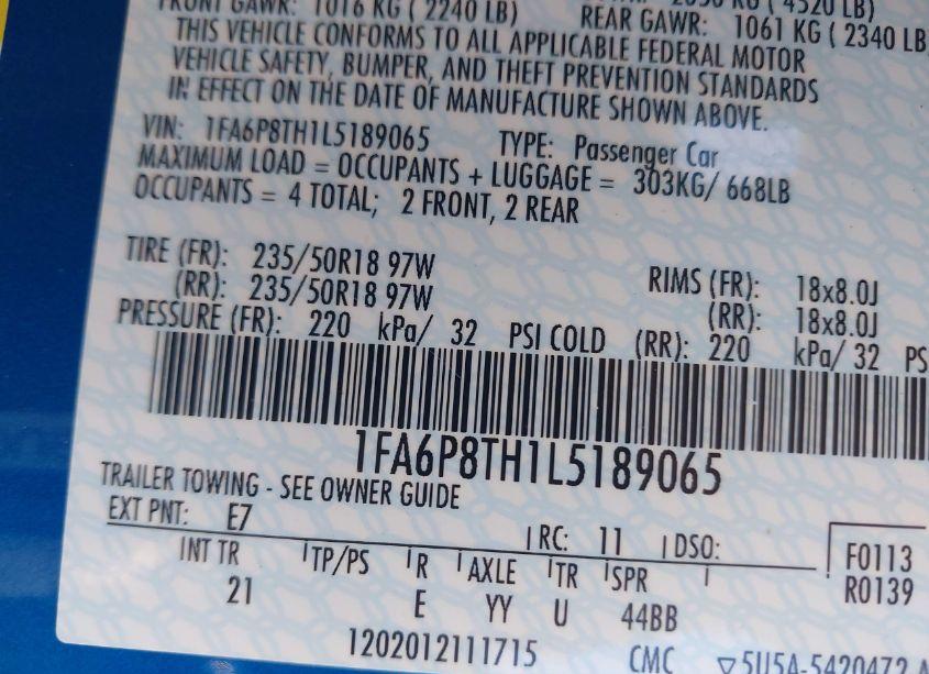 Photo 9 of 2020 Ford Mustang ECOBOOST FASTBACK (VIN 1FA6P8TH1L5189065)