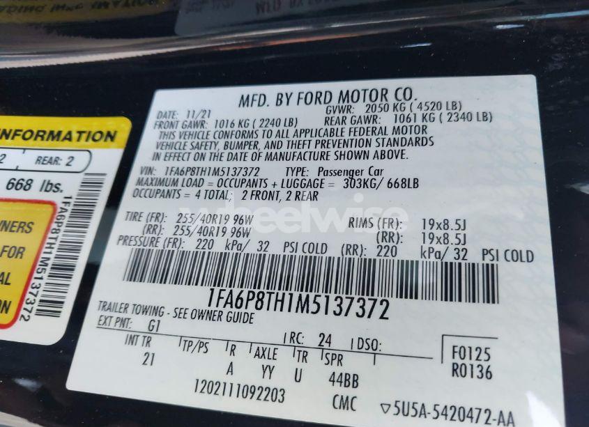 Photo 9 of 2021 Ford Mustang ECOBOOST FASTBACK (VIN 1FA6P8TH1M5137372)