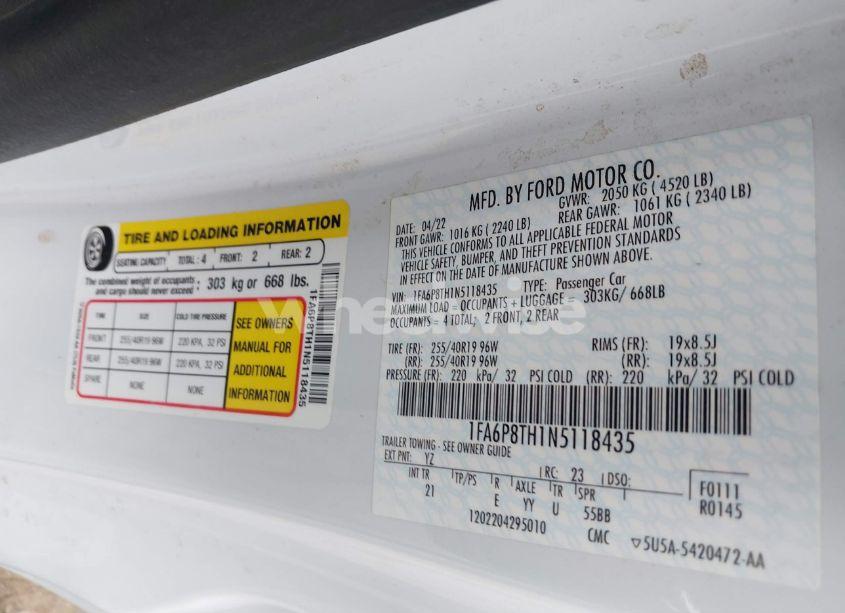 Photo 9 of 2022 Ford Mustang ECOBOOST (VIN 1FA6P8TH1N5118435)