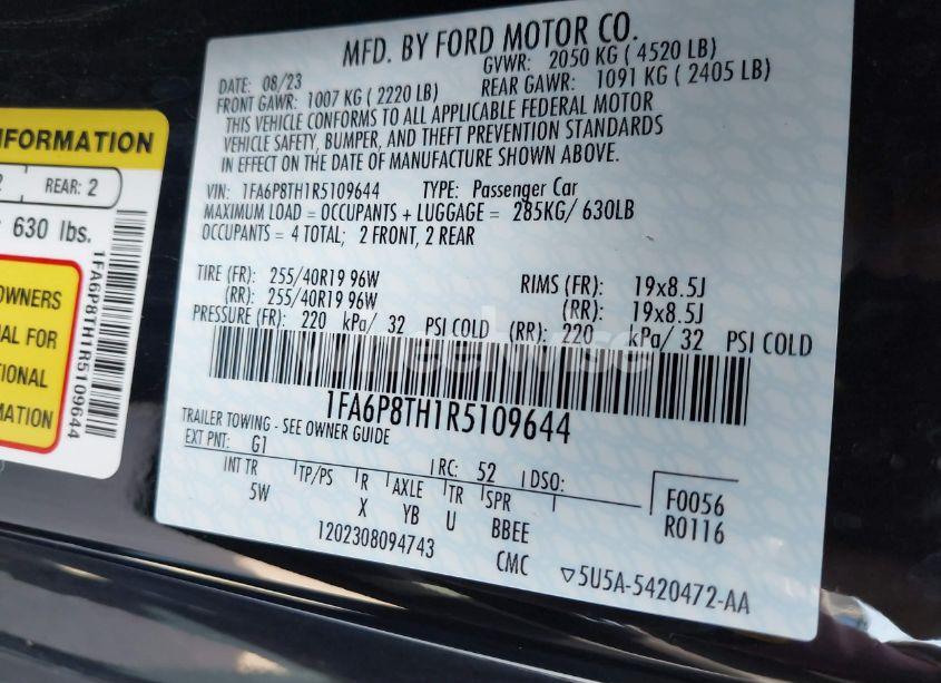 Photo 9 of 2024 Ford Mustang ECOBOOST PREMIUM FASTBACK (VIN 1FA6P8TH1R5109644)
