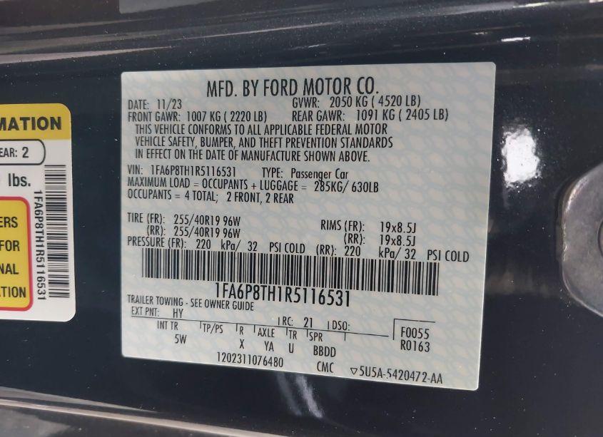 Photo 9 of 2024 Ford Mustang ECOBOOST PREMIUM (VIN 1FA6P8TH1R5116531)