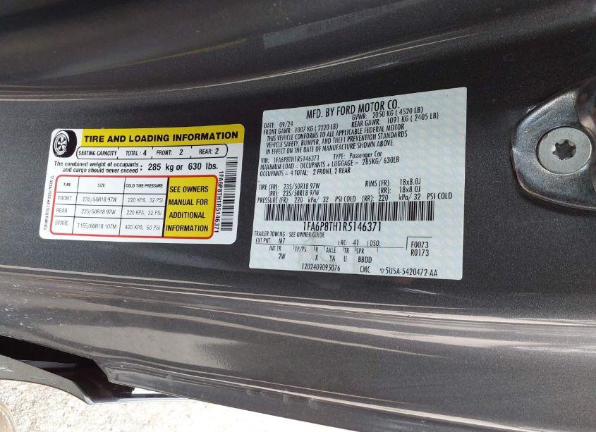 Photo 9 of 2024 Ford Mustang ECOBOOST (VIN 1FA6P8TH1R5146371)
