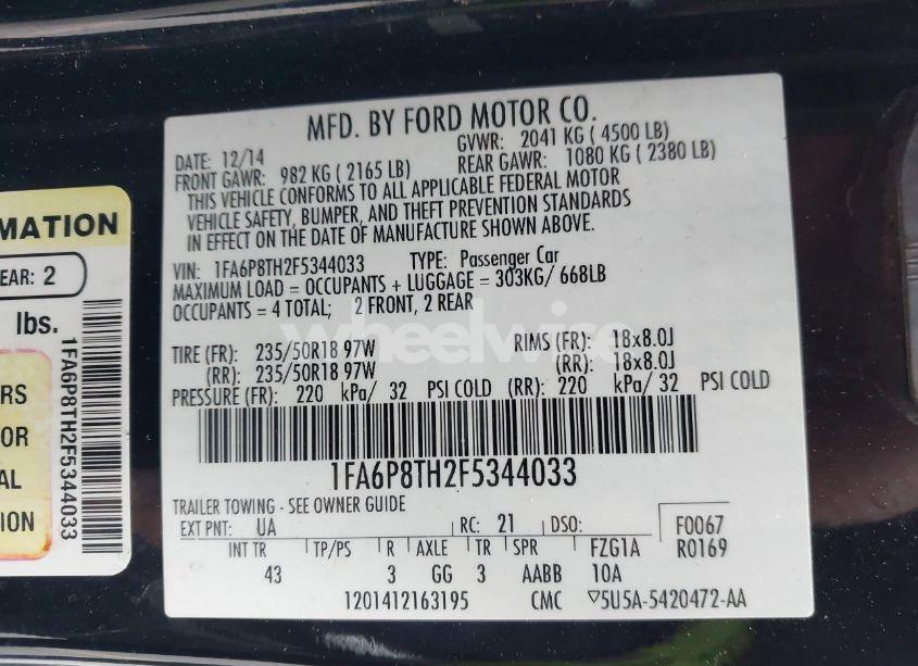 Photo 9 of 2015 Ford Mustang ECOBOOST (VIN 1FA6P8TH2F5344033)