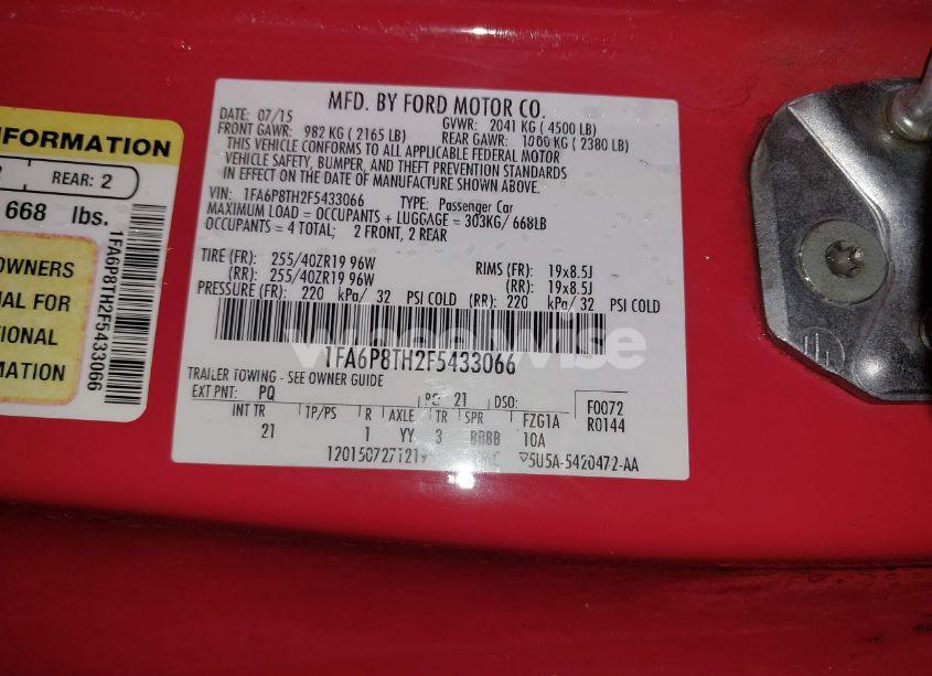 Photo 9 of 2015 Ford Mustang ECOBOOST (VIN 1FA6P8TH2F5433066)