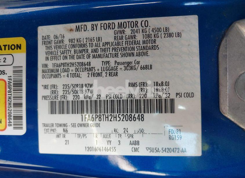 Photo 9 of 2017 Ford Mustang ECOBOOST (VIN 1FA6P8TH2H5208648)