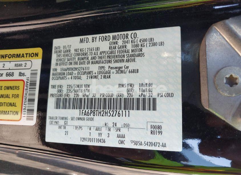 Photo 9 of 2017 Ford Mustang ECOBOOST (VIN 1FA6P8TH2H5276111)