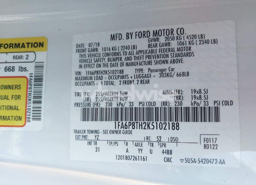 Photo 9 of 2019 Ford Mustang ECOBOOST (VIN 1FA6P8TH2K5102188)