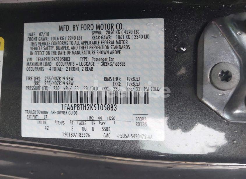 Photo 9 of 2019 Ford Mustang ECOBOOST PREMIUM (VIN 1FA6P8TH2K5105883)