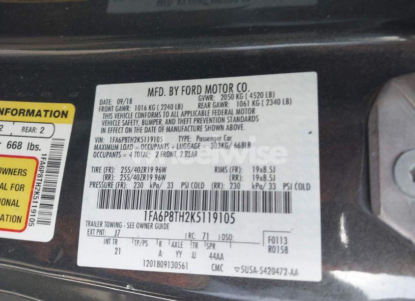 Photo 9 of 2019 Ford Mustang ECOBOOST (VIN 1FA6P8TH2K5119105)