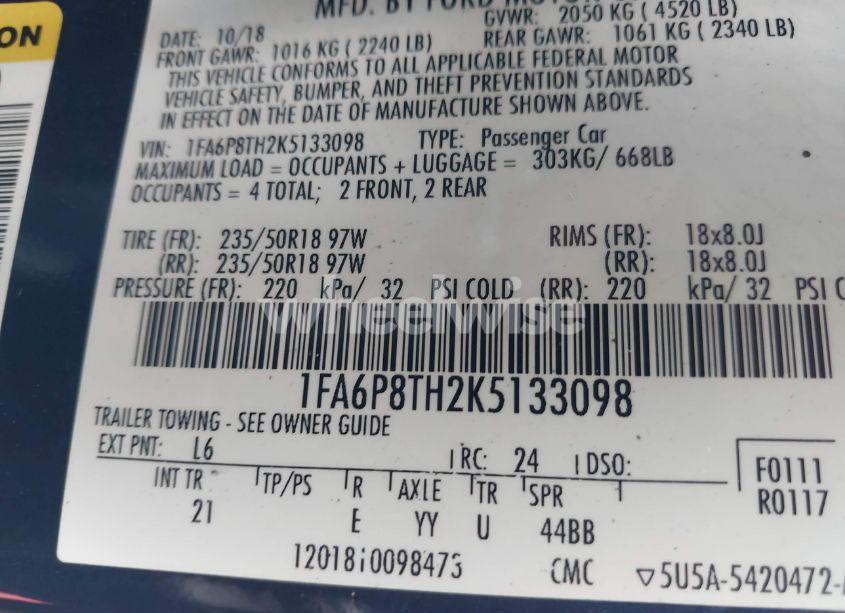 Photo 9 of 2019 Ford Mustang (VIN 1FA6P8TH2K5133098)