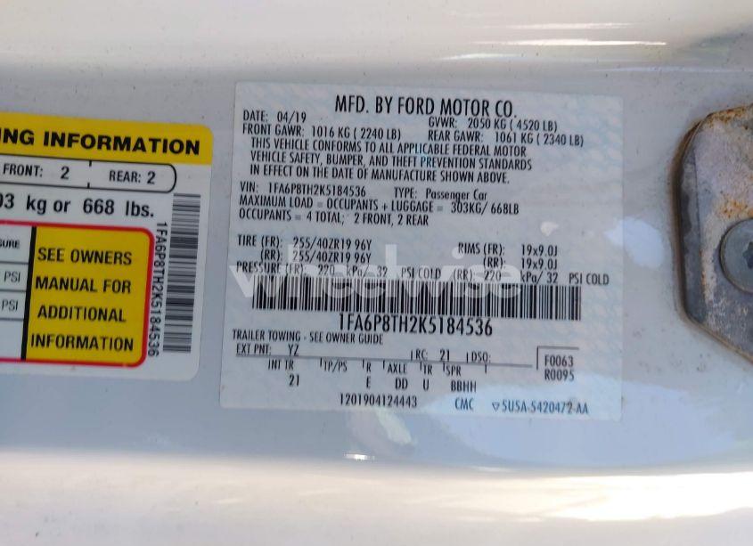 Photo 9 of 2019 Ford Mustang ECOBOOST (VIN 1FA6P8TH2K5184536)