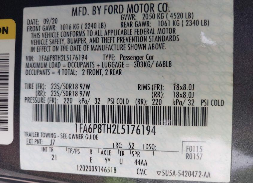 Photo 9 of 2020 Ford Mustang ECOBOOST (VIN 1FA6P8TH2L5176194)