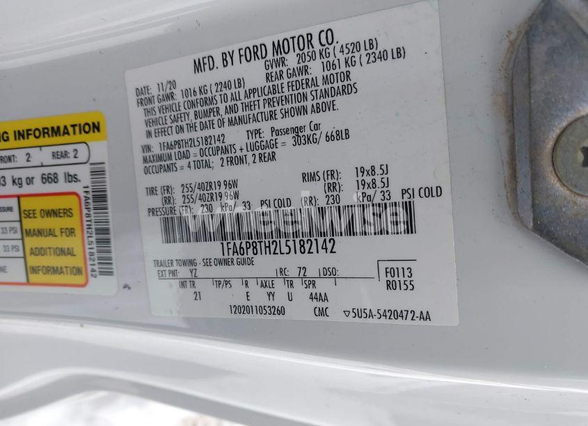 Photo 9 of 2020 Ford Mustang ECOBOOST FASTBACK (VIN 1FA6P8TH2L5182142)