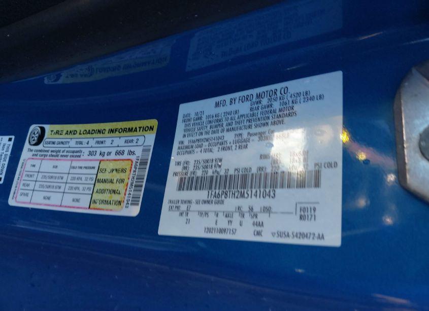 Photo 9 of 2021 Ford Mustang ECOBOOST (VIN 1FA6P8TH2M5141043)