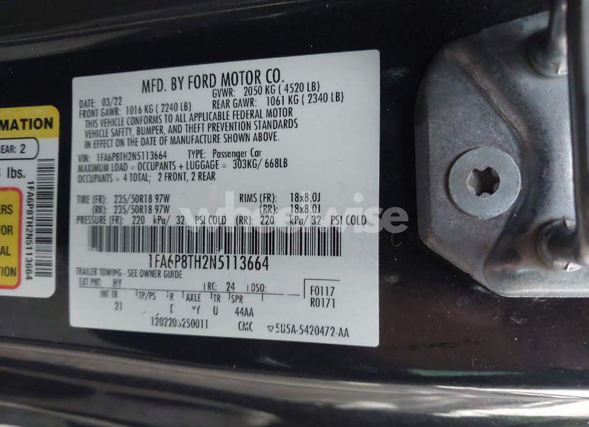 Photo 9 of 2022 Ford Mustang ECOBOOST FASTBACK (VIN 1FA6P8TH2N5113664)