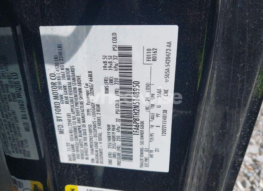 Photo 9 of 2022 Ford Mustang ECOBOOST FASTBACK (VIN 1FA6P8TH2N5148950)