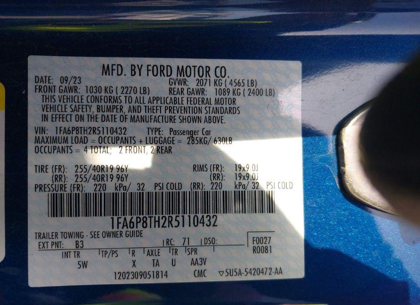 Photo 9 of 2024 Ford Mustang ECOBOOST PREMIUM (VIN 1FA6P8TH2R5110432)