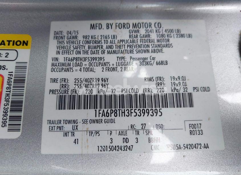 Photo 9 of 2015 Ford Mustang ECOBOOST (VIN 1FA6P8TH3F5399395)