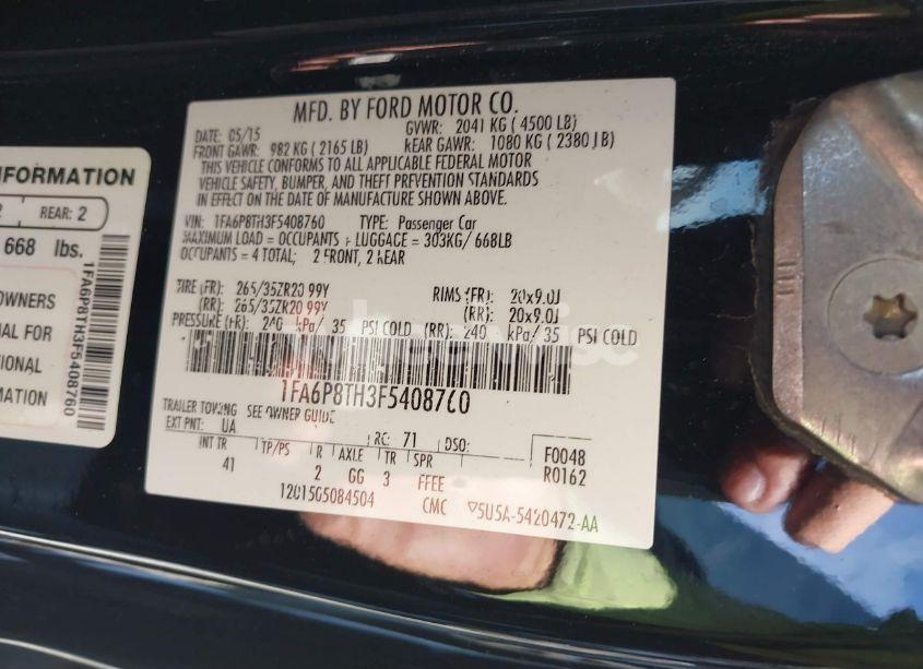 Photo 9 of 2015 Ford Mustang ECOBOOST (VIN 1FA6P8TH3F5408760)