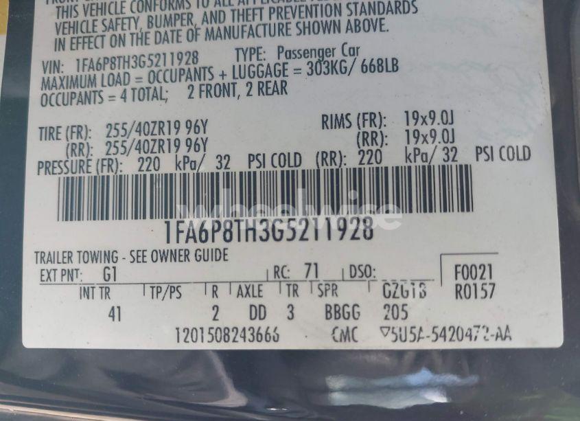 Photo 9 of 2016 Ford Mustang ECOBOOST (VIN 1FA6P8TH3G5211928)