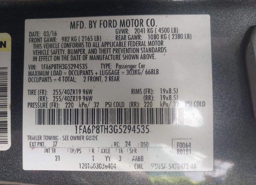 Photo 9 of 2016 Ford Mustang ECOBOOST (VIN 1FA6P8TH3G5294535)