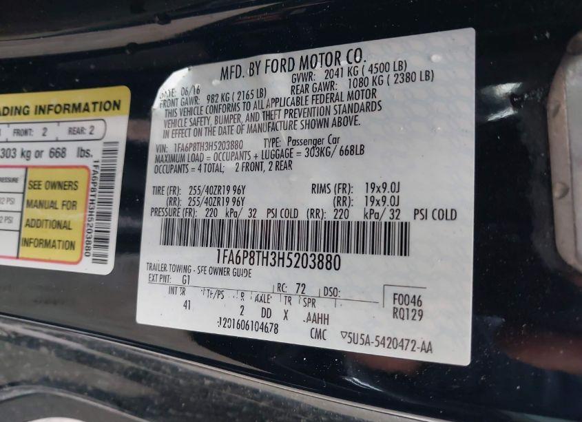 Photo 9 of 2017 Ford Mustang ECOBOOST (VIN 1FA6P8TH3H5203880)