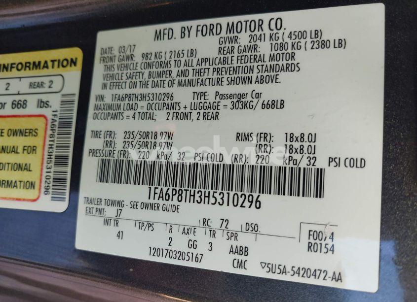 Photo 9 of 2017 Ford Mustang ECOBOOST (VIN 1FA6P8TH3H5310296)