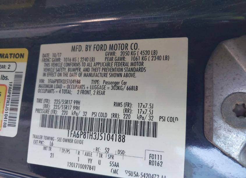 Photo 9 of 2018 Ford Mustang ECOBOOST (VIN 1FA6P8TH3J5104188)