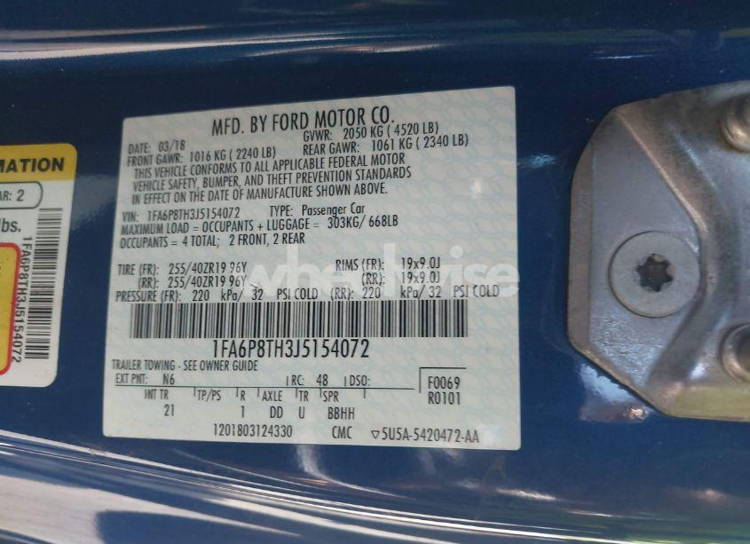 Photo 9 of 2018 Ford Mustang ECOBOOST (VIN 1FA6P8TH3J5154072)