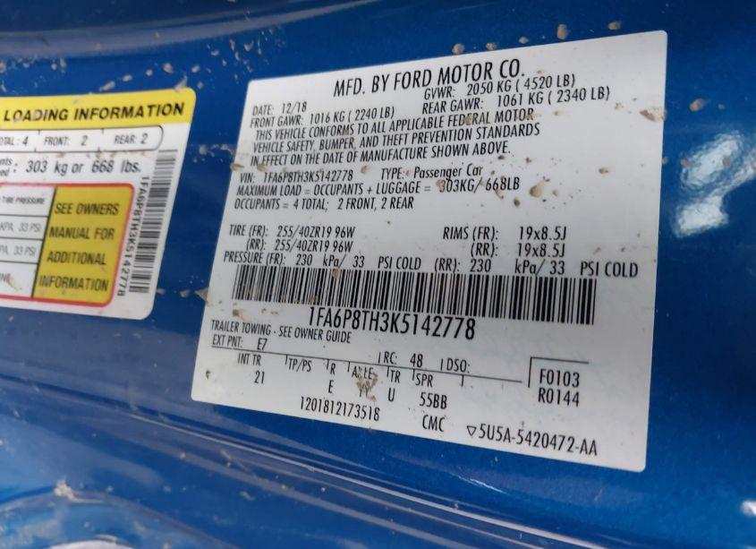 Photo 9 of 2019 Ford Mustang ECOBOOST (VIN 1FA6P8TH3K5142778)