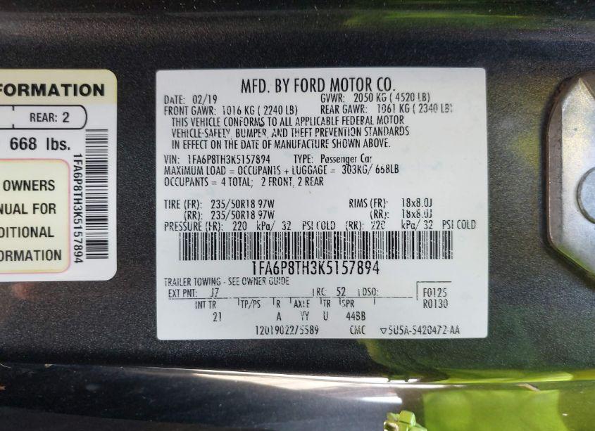 Photo 9 of 2019 Ford Mustang ECOBOOST (VIN 1FA6P8TH3K5157894)