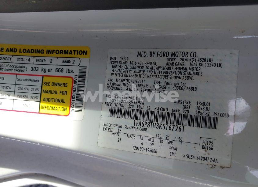 Photo 10 of 2019 Ford Mustang ECOBOOST (VIN 1FA6P8TH3K5167261)