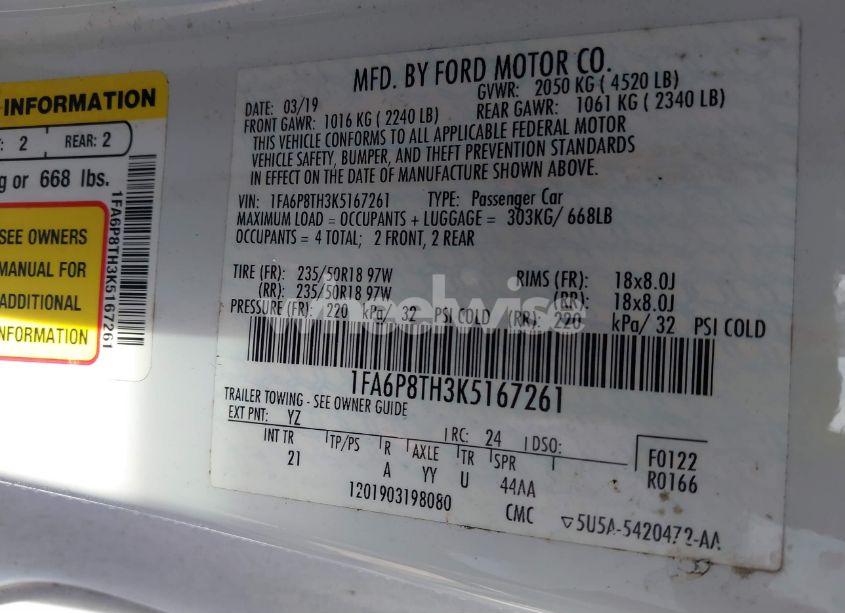 Photo 9 of 2019 Ford Mustang ECOBOOST (VIN 1FA6P8TH3K5167261)