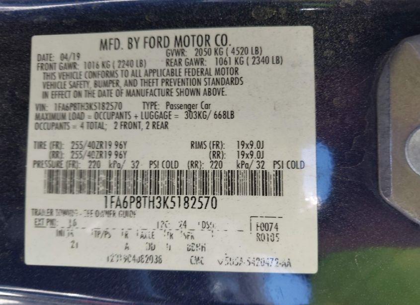 Photo 9 of 2019 Ford Mustang ECOBOOST (VIN 1FA6P8TH3K5182570)