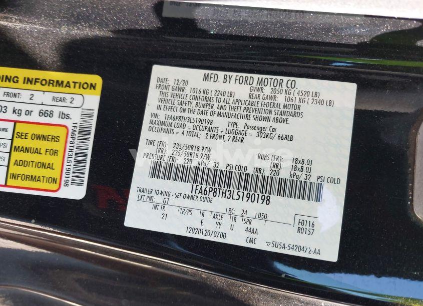 Photo 9 of 2020 Ford Mustang ECOBOOST FASTBACK (VIN 1FA6P8TH3L5190198)