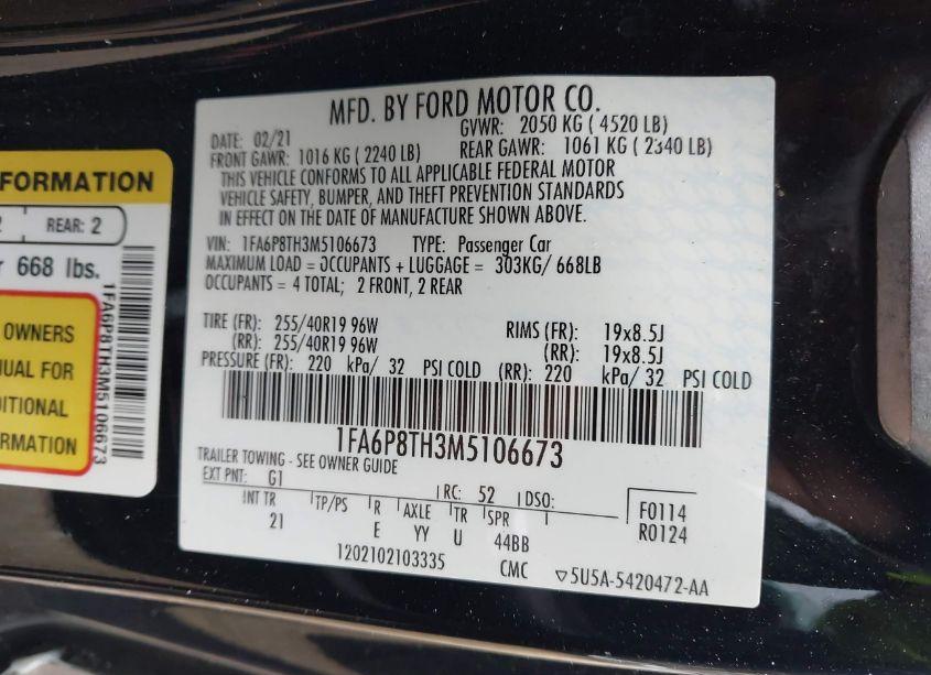 Photo 9 of 2021 Ford Mustang ECOBOOST (VIN 1FA6P8TH3M5106673)