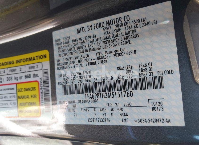 Photo 9 of 2021 Ford Mustang ECOBOOST FASTBACK (VIN 1FA6P8TH3M5151760)