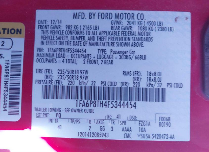 Photo 9 of 2015 Ford Mustang ECOBOOST (VIN 1FA6P8TH4F5344454)