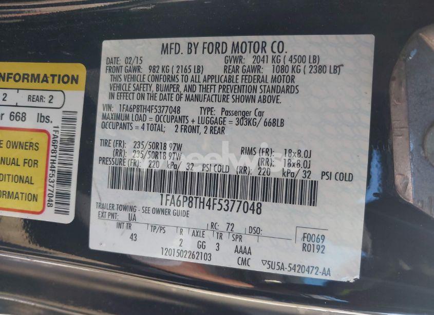 Photo 9 of 2015 Ford Mustang ECOBOOST (VIN 1FA6P8TH4F5377048)