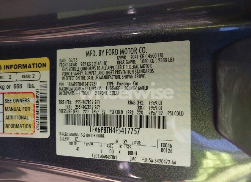 Photo 9 of 2015 Ford Mustang ECOBOOST (VIN 1FA6P8TH4F5417757)