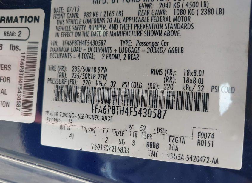 Photo 9 of 2015 Ford Mustang ECOBOOST (VIN 1FA6P8TH4F5430587)