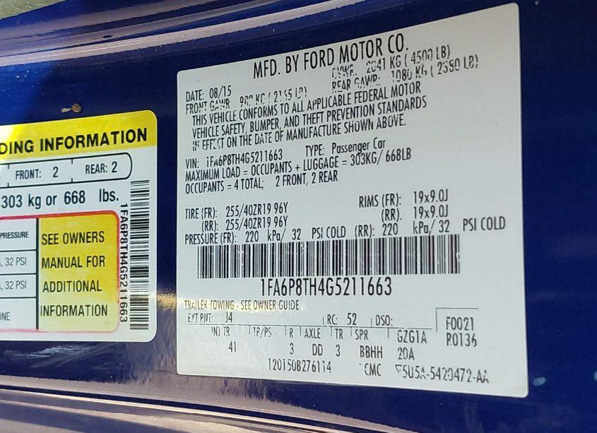 Photo 9 of 2016 Ford Mustang ECOBOOST (VIN 1FA6P8TH4G5211663)