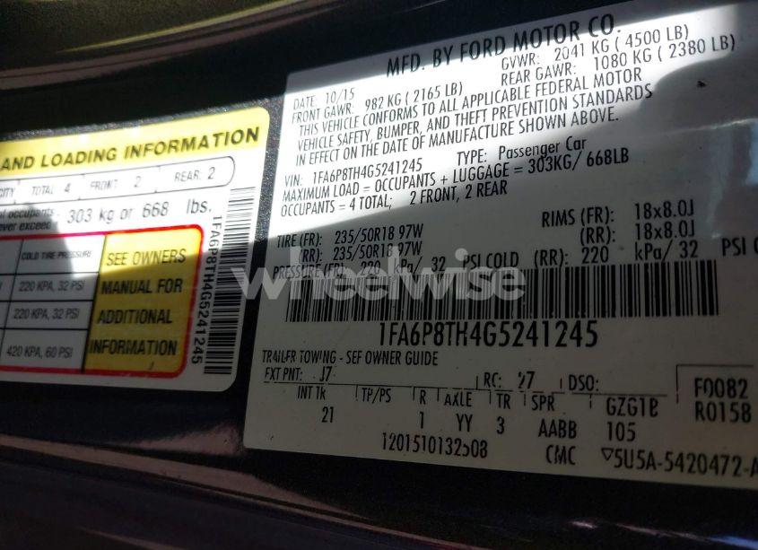 Photo 9 of 2016 Ford Mustang ECOBOOST (VIN 1FA6P8TH4G5241245)