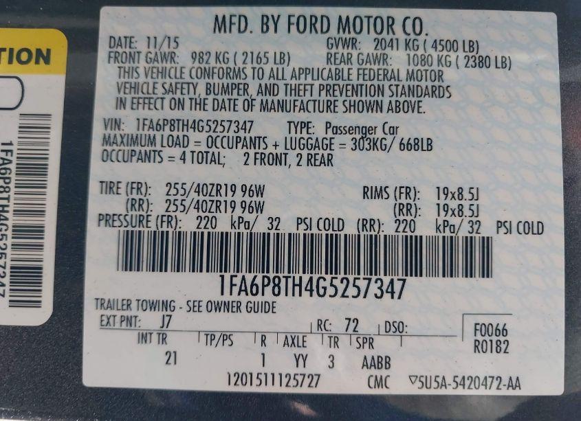 Photo 9 of 2016 Ford Mustang ECOBOOST (VIN 1FA6P8TH4G5257347)